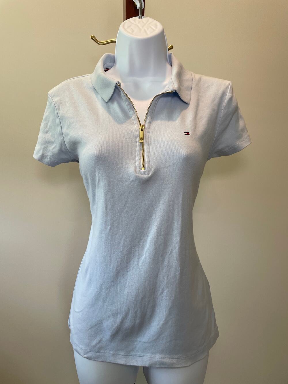 Tommy Hilfiger Quarter‑Zip Polo – Size L – Light Blue – 100% Cotton – Slim Fit
